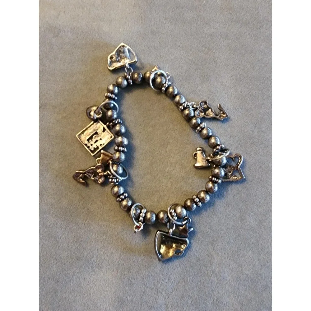 Cheerleader Cheer Mom Megaphone Enamel Charm Bracelet Gray Beaded FREE $HIP